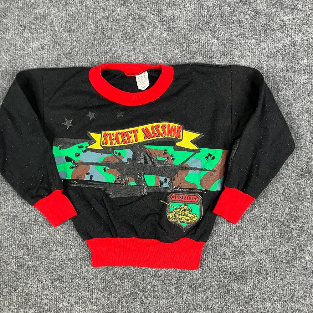 Secret Mission Sweatshirt Boys Size 4 Black Red Vintage‎ Infantry Graphic